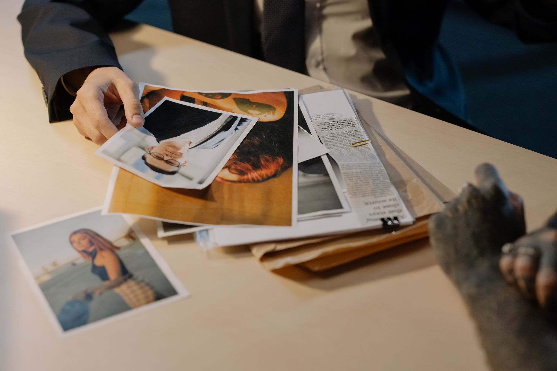 Detective reviewing photographic evidence